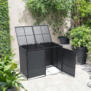 Double Wheelie Bin Store Poly Rattan Garden Outdoor Garbage Storage Shed Cover