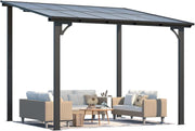 Lean-To Hardtop Gazebo 2.4x3.65m Aluminium Frame, Weatherproof Pergola