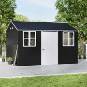 12FT x 10FT Galvanised Garden Tool Storage Shed with Lockable Door, Two Windows