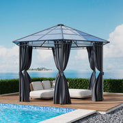 3.8m Hexagon Gazebo with Curtains & Polycarbonate Roof Outdoor Garden Pavilion