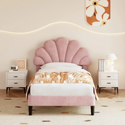 3FT Single Velvet Bed Frame with Adjustable Petal Headboard Easy Assembly Pink