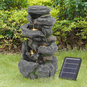 Multi-Tiers Rock LED Water Feature Garden Fountain Solar Powered Outdoor Statues