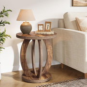 Farmhouse Round End Table, Wooden Accent Side Table with Storage for Living Room