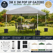 3m x 3m Pop Up Gazebo Waterproof Garden Marquee Folding Party Tent Canopy