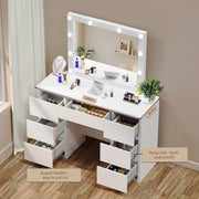 White Dressing Table Wood Makeup Desk with Hollywood LED Mirror 7 Drawer Bedroom