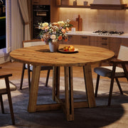 120CM Solid Wood Round Dining Table Modern Circle Kitchen Table for 4-6 People