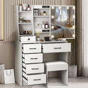 Dressing Table Makeup Desk 10 LED Lights Mirror 6 Drawers & Stool Set Vanity