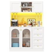 LED Kitchen Cupboard Tall Kitchen Cabinet w/ Glass Doors, Pantry Cupboard White