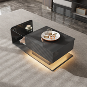 Black Lift Top Coffee !SALE! Table LED Lights Hidden Storage High Gloss Modern