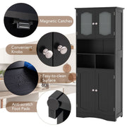148cm Tall White Bathroom Storage Cabinet with Frosted Glass Doors Black