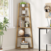 70'' Tall Corner Shelf, 5-Tier Modern Corner Bookshelf Bookcase for Living Room