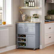 Rolling Kitchen Island Trolley Storage Cart w/ Rubberwood Top, Grey