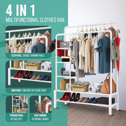 Heavy Duty Double Clothes Rail Shoe Storage Garments Hanging Display 120Kg