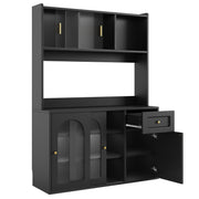 Tall 167cm Kitchen Storage Cabinet w/ App Control LED & Anti-Tip Safety, Black