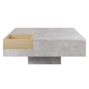 Square Coffee Table Grey !SALE! Marble Effect Storage Drawer Oak Living Room