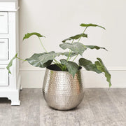 Medium round silver hammered metal planter plant pot decorative botanical vase