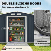 9 x 6FT Galvanised Garden Storage Shed with Sliding Door, Dark Grey