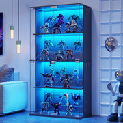 4-Tier Glass Display Cabinet with Doors and LED Lights – Curio Storage Cabinet