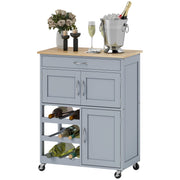 Rolling Kitchen Island Trolley Storage Cart w/ Rubberwood Top, Grey
