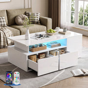 Led High Gloss Coffee Table With 2 Push Latch Open Drawers, Modern Centre Wlavvc