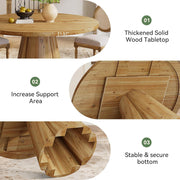 47.24 Inch Solid Wood Round Dining Table Farmhouse Kitchen Table for 4-6 People