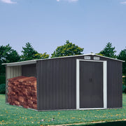 Garden Shed Apex Roof Metal Storage 8X8,10X8 Tool House with Firewood Log Store