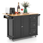 Kitchen Storage Trolley Cart Rolling Island Shelves Cupboard-Black
