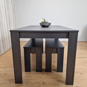 3-Piece Wooden Grey Dining Table Set for 4 People, 2 Grey Benches Dining Set