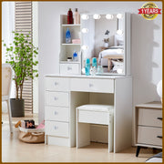 Dressing Table With Led Light, Drawers Vanity Makeup Sliding Mirror Desk Stool