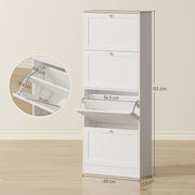 Narrow Shoe Cabinet with 4 Flip Drawers for 24 Pairs of Shoes White
