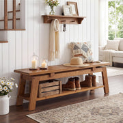 55.12 Inch Modern Solid Wood Entryway Bench with Shoe Storage Shelf for Hallway