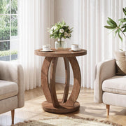 Round End Table, Farmhouse Wooden Side Sofa Table Accent Table for Living Room