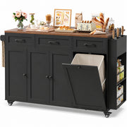 Kitchen Island on Wheels Mobile Trolley Trash Bin Cabinet Drop Leaf Power Outlet