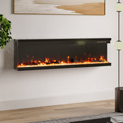 80 inch Electric Fireplace 3 Sided Panoramic Fire Log Standing Insert LED Flames