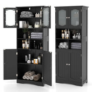 148cm Tall White Bathroom Storage Cabinet with Frosted Glass Doors Black