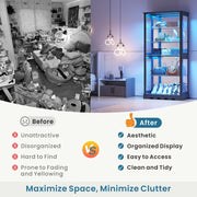 Display Cabinet with Glass Doors, Tall Curio Cabinet with LED Lights for Figures