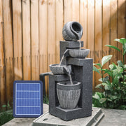 Solar Powered Garden Water Feature Outdoor Water Fountain Cascade with LED Light