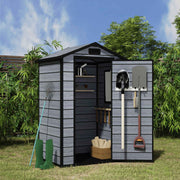 4X3FT Plastic Garden Shed Apex with Floor Window Lockable Door Wood Grain Grey