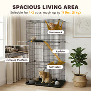 3-Tier Large Cat Cage Indoor, Detachable Metal Wire Kennel w/ Hammock