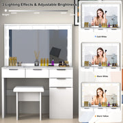 Dressing Table with 3 Colors Hollywood LED Mirror & Glass Top Vanity Table