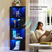 4-Tier Corner Display Cabinet with 3-Colour LED Lighting and Motion Sensor
