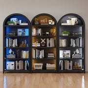 Arched Display Cabinet with LED Lights, 5-Tier Bookcase with Human Body Sensor