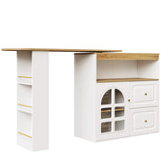 Kitchen Island w/ Extendable Table, Dining Table Rotating Sideboard Bar Cabinet