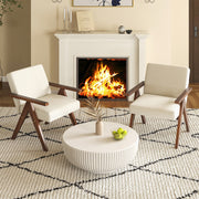 Modern Accent Chair Linen Fabric Armchair w/ Soft Padded Cushion Beige