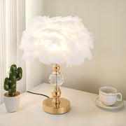 Fluffy Feather Tables Lamp Feather Shade Lampshade Bedside Night Light Gold Base