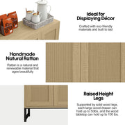 Sideboard Cabinet Rattan Doors Storage Console Farmhouse Natural Wood Unit