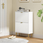 Slim Shoe Storage Cabinet with 2 Flip Drawers for Hallway, White