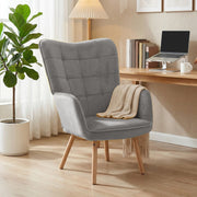 Upholstered Tufted Wingback Armchair with Seat Padding, Grey