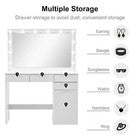White Dressing Table with LED Lights Mirror Stool Drawers Vanity Makeup Desk Set
