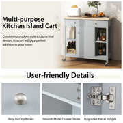 Mobile Kitchen Island Cart Rolling Kitchen Island w/4 Open Shelves Grey